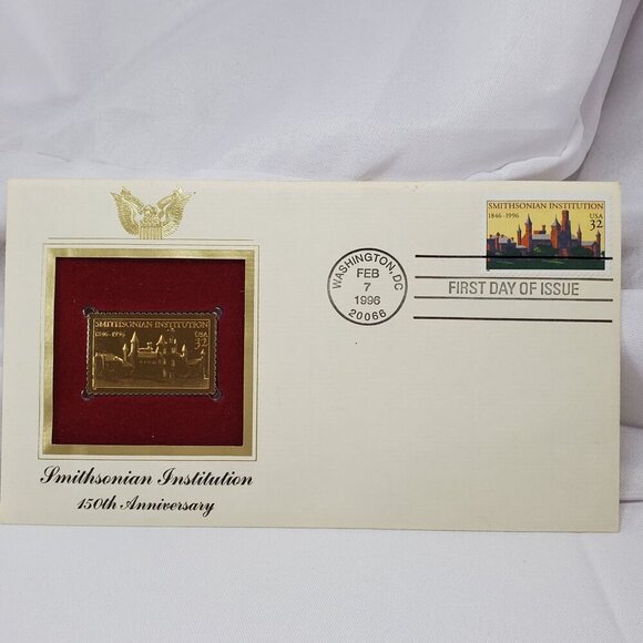 22kt Gold Stamp Replica Smithsonian Institution 150th Anniversary - Picture 1 of 9